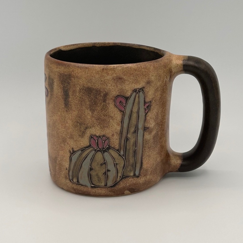 Mara Mexico Rustic Boho 16 oz Coffee Mug Brown Cactus Steer Skull Stoneware